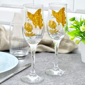 «Набор бокалов для шампанского 6шт 200мл Бабочка 3D» - фото 1