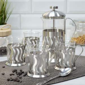 Купить Чайно-кофейный набор 5 предметов (чайник 600мл, стакан 200мл) De Luxe BK-367
