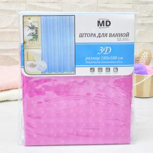 «Штора для ванной 180*180см однотонная 3D розовая» - фото 1